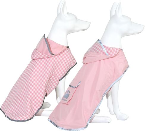 MAMORE Dog Raincoat Reversible,Waterproof Dog Rain Coat Hooded Slicker Poncho with Reflective Strip, Plaid Double Layer Rain Jacket for Small Medium Large Dogs (Pink, X-Large) in Saudi Arabia