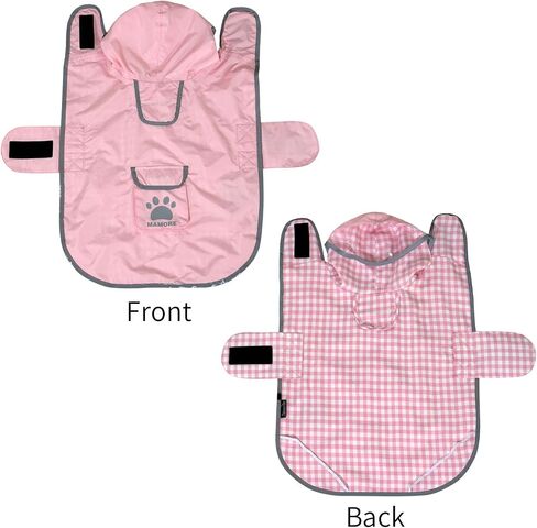 MAMORE Dog Raincoat Reversible,Waterproof Dog Rain Coat Hooded Slicker Poncho with Reflective Strip, Plaid Double Layer Rain Jacket for Small Medium Large Dogs (Pink, X-Large) in Saudi Arabia