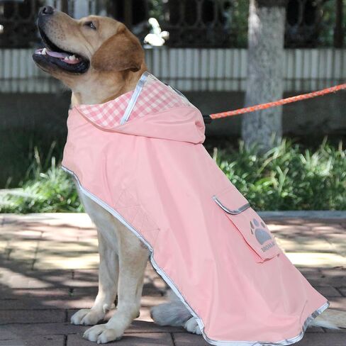 MAMORE Dog Raincoat Reversible,Waterproof Dog Rain Coat Hooded Slicker Poncho with Reflective Strip, Plaid Double Layer Rain Jacket for Small Medium Large Dogs (Pink, X-Large) in Saudi Arabia