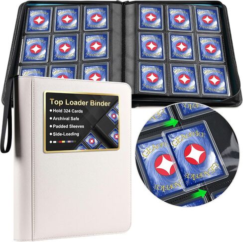 GEAoffice 9 Pockets Top Loader Binder for 324 Cards, Premium PU Leather Side Loading Trading Card Binder for Toploader, Ringless Card Collection Album Holder for 3"×4" Rigid, Black in Saudi Arabia