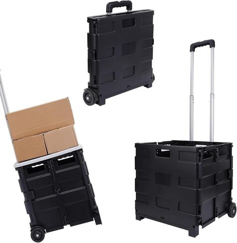 Elevon Foldable Utility Cart, with Telescopic Handle, Collapsible Durable Grocery Utility Cart with Rolling Wheels for Easy Storage, Luggage Travel, Compact Portable in Saudi Arabia