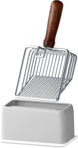 Cat Litter Scoop with Holder, Metal Cat Litter Scooper, Stainless Steel Heavy Duty Deep Shovel, Fast Fine Scoop Away Cat Litter - Silver with Gray Holder in Saudi Arabia