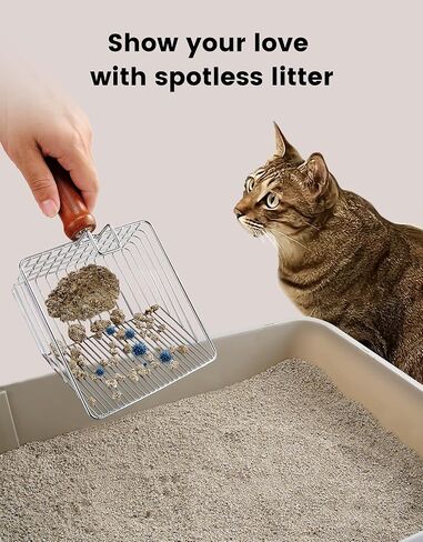 Cat Litter Scoop with Holder, Metal Cat Litter Scooper, Stainless Steel Heavy Duty Deep Shovel, Fast Fine Scoop Away Cat Litter - Silver with Gray Holder in Saudi Arabia