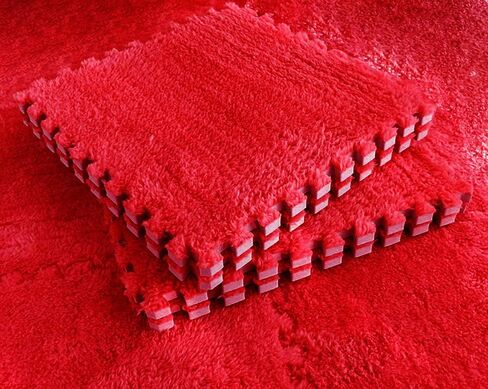 Kekon Square Interlocking Shaggy Soft EVA Foam Puzzle Mats Fuzzy Carpet Fluffy Area Rugs Set Tiles Plush Play Mat for Room Home Parlor Bedroom (12pcs, Rose) in Saudi Arabia