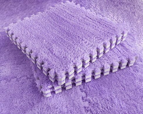 Kekon Square Interlocking Shaggy Soft EVA Foam Puzzle Mats Fuzzy Carpet Fluffy Area Rugs Set Tiles Plush Play Mat for Room Home Parlor Bedroom (12pcs, Rose) in Saudi Arabia
