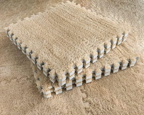 Kekon Square Interlocking Shaggy Soft EVA Foam Puzzle Mats Fuzzy Carpet Fluffy Area Rugs Set Tiles Plush Play Mat for Room Home Parlor Bedroom (12pcs, Rose) in Saudi Arabia