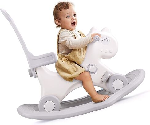 Ancaixin 4 in 1 Rocking Horse for Toddlers 1-3 Years Old, Balance Bike Ride On Toys with Push Handle, Backrest and Balance Board for Baby Girl and Boy, Unicorn Kids Riding Birthday in Saudi Arabia