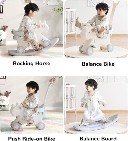 Ancaixin 4 in 1 Rocking Horse for Toddlers 1-3 Years Old, Balance Bike Ride On Toys with Push Handle, Backrest and Balance Board for Baby Girl and Boy, Unicorn Kids Riding Birthday in Saudi Arabia