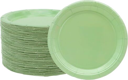 50Pcs Sage Green Party Supplies - 7" Disposable Paper Plates for Dessert, Jungle Wedding, Bridal Baby Shower, Birthday Decor in Kuwait