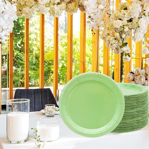 50Pcs Sage Green Party Supplies - 7" Disposable Paper Plates for Dessert, Jungle Wedding, Bridal Baby Shower, Birthday Decor in Kuwait