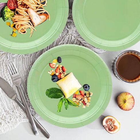 50Pcs Sage Green Party Supplies - 7" Disposable Paper Plates for Dessert, Jungle Wedding, Bridal Baby Shower, Birthday Decor in Kuwait