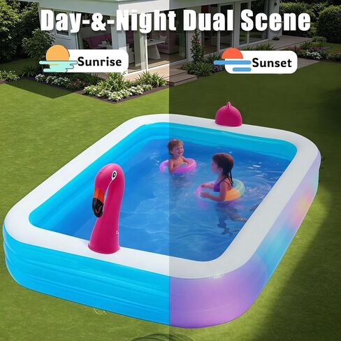 119"x86"x21“ Inflatable Pool with LED Lights, 3 Light Modes, 3-Ring Blow Up Pool for Adults & Kids, Thickened PVC Family Swimming Pool for Backyard & Outdoor Use (Includes Electric Air Pump) in Saudi Arabia