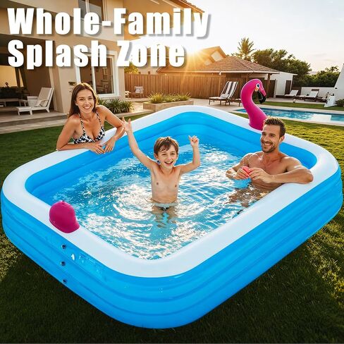 119"x86"x21“ Inflatable Pool with LED Lights, 3 Light Modes, 3-Ring Blow Up Pool for Adults & Kids, Thickened PVC Family Swimming Pool for Backyard & Outdoor Use (Includes Electric Air Pump) in Saudi Arabia