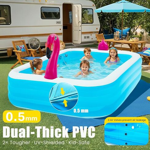 119"x86"x21“ Inflatable Pool with LED Lights, 3 Light Modes, 3-Ring Blow Up Pool for Adults & Kids, Thickened PVC Family Swimming Pool for Backyard & Outdoor Use (Includes Electric Air Pump) in Saudi Arabia