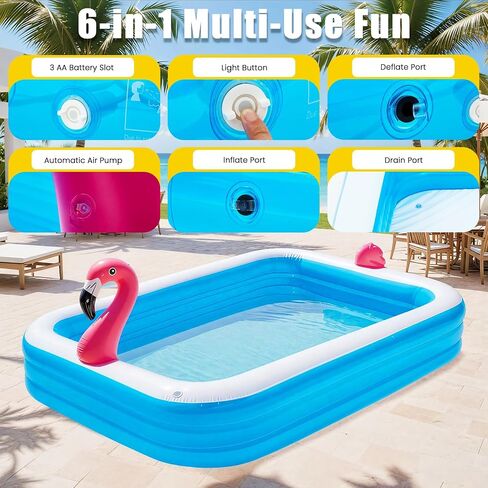 119"x86"x21“ Inflatable Pool with LED Lights, 3 Light Modes, 3-Ring Blow Up Pool for Adults & Kids, Thickened PVC Family Swimming Pool for Backyard & Outdoor Use (Includes Electric Air Pump) in Saudi Arabia
