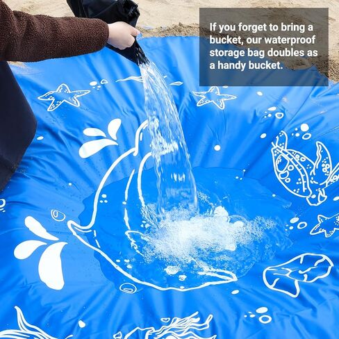 6.5 X 6.5 Ft Baby Beach Pool, Portable Kiddie Pool and Beach Blanket, 2 in 1Waterproof Foldable Sand for Kid Vacation Picnic with Storage Bag in Kuwait
