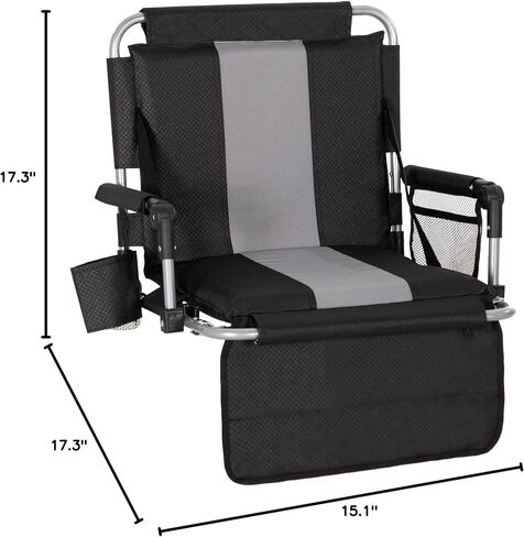 LET'S CAMP Folding Stadium Seat Bleacher Chair with Cup Holder, Mesh Bag and Hide Hooks, Portable Stadium Chair with Back and Cushion, Black Grey in Saudi Arabia
