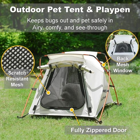 Dog Tent and Portable Playpen Outdoor Waterproof, with Aluminum Poles and Camping Mat, Pet Tent with Zippered Mesh Door, Dog House Outdoor, for Camping, Travel, Backyard, Patio (Yellow, Small) in Saudi Arabia