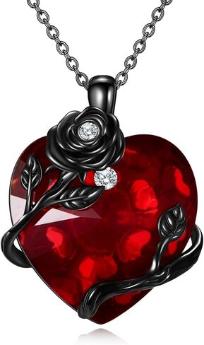 AXOMY Skeleton Necklace 925 Sterling Silver Black Rose Skeleton Pendant Necklace Goth Skull Skeleton Jewelry Gifts for Women Girls Halloween Gothic Party in Saudi Arabia