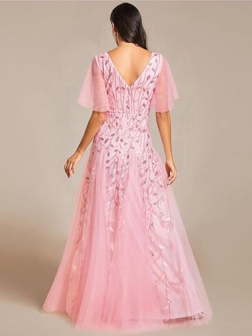 Ever-Pretty Womens A-line Sequin Embroidered Ruffle Sleeves Wedding Party Dress Lavender US22 in Saudi Arabia