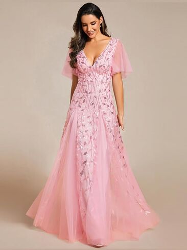 Ever-Pretty Womens A-line Sequin Embroidered Ruffle Sleeves Wedding Party Dress Lavender US22 in Saudi Arabia