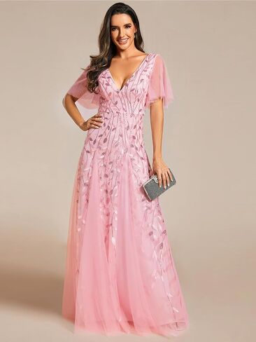 Ever-Pretty Womens A-line Sequin Embroidered Ruffle Sleeves Wedding Party Dress Lavender US22 in Saudi Arabia
