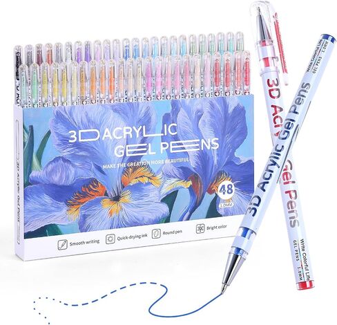 3D Acrylic Gel Pen,48 Colors Acrylic Paint Markers With 1mm Bullet Tip Point, Acrylic Paint Pens for Black Paper,Rock Painting, Glass, Wood, Fabric,Cards,Scrapbook,DIY Art Crafts in Saudi Arabia