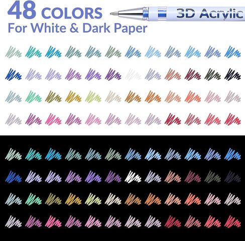 3D Acrylic Gel Pen,48 Colors Acrylic Paint Markers With 1mm Bullet Tip Point, Acrylic Paint Pens for Black Paper,Rock Painting, Glass, Wood, Fabric,Cards,Scrapbook,DIY Art Crafts in Saudi Arabia
