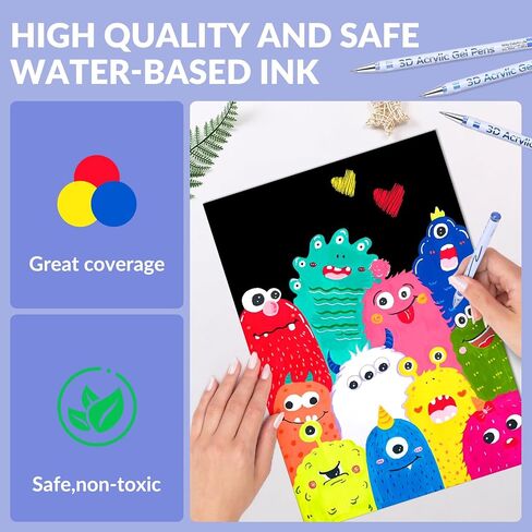 3D Acrylic Gel Pen,48 Colors Acrylic Paint Markers With 1mm Bullet Tip Point, Acrylic Paint Pens for Black Paper,Rock Painting, Glass, Wood, Fabric,Cards,Scrapbook,DIY Art Crafts in Saudi Arabia