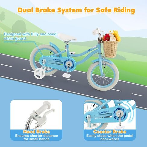 Baby Joy Kids Bike ، 14 16 18 intro Kids Bicycles for 3-8 سنوات أطفال مع عجلات تدريب ، ارتفاع قابل للتعديل ، سلة راتان ، فرامل يدوي وفرامل كوستر ، بويز فتيات دراجة (وردي ، أخضر ، أزرق) in Saudi Arabia