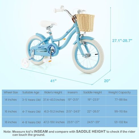 Baby Joy Kids Bike ، 14 16 18 intro Kids Bicycles for 3-8 سنوات أطفال مع عجلات تدريب ، ارتفاع قابل للتعديل ، سلة راتان ، فرامل يدوي وفرامل كوستر ، بويز فتيات دراجة (وردي ، أخضر ، أزرق) in Saudi Arabia