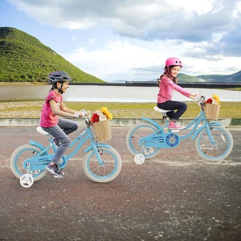 Baby Joy Kids Bike ، 14 16 18 intro Kids Bicycles for 3-8 سنوات أطفال مع عجلات تدريب ، ارتفاع قابل للتعديل ، سلة راتان ، فرامل يدوي وفرامل كوستر ، بويز فتيات دراجة (وردي ، أخضر ، أزرق) in Saudi Arabia
