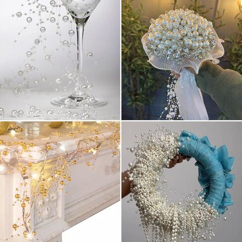 98FT Pearl Beads String Garland, 8mm 3mm Silver Faux Pearl Beads Roll Strand Bulk for Wedding Party Flower Christmas Decoration DIY Craft in Saudi Arabia