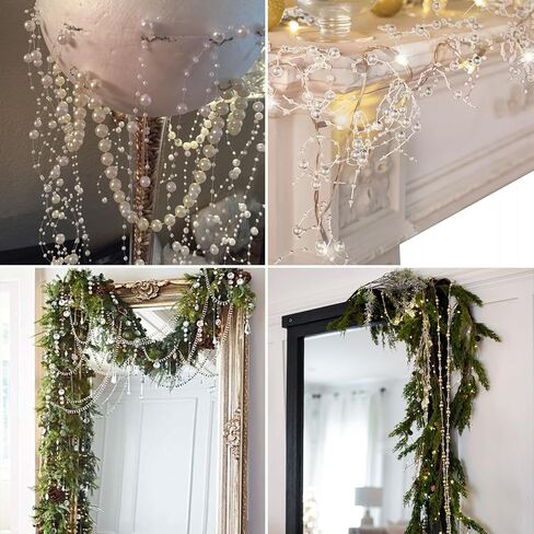 98FT Pearl Beads String Garland, 8mm 3mm Silver Faux Pearl Beads Roll Strand Bulk for Wedding Party Flower Christmas Decoration DIY Craft in Saudi Arabia