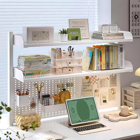 Clamp On Desk Organizer Shelf,White Desk Extender Pegboard Workstation,Computer Desk Accessories for Office, Privacy Panel for Gaming Desk,23.6/31.4/39.3in Desktop Shelving (white, 80cm/31.4in) in Kuwait