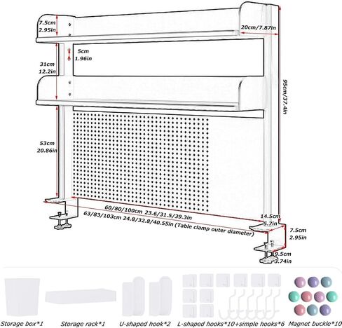 Clamp On Desk Organizer Shelf,White Desk Extender Pegboard Workstation,Computer Desk Accessories for Office, Privacy Panel for Gaming Desk,23.6/31.4/39.3in Desktop Shelving (white, 80cm/31.4in) in Kuwait