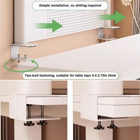 Clamp On Desk Organizer Shelf,White Desk Extender Pegboard Workstation,Computer Desk Accessories for Office, Privacy Panel for Gaming Desk,23.6/31.4/39.3in Desktop Shelving (white, 80cm/31.4in) in Kuwait