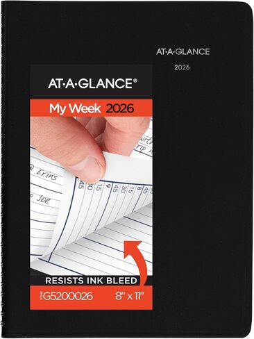 AT-A-Glance 2026 Planner Contensment Book ، Weekly ، 8 "× 11" ، كبير ، ربع ساعة ، Dayminder ، Black (G5200026) in Kuwait