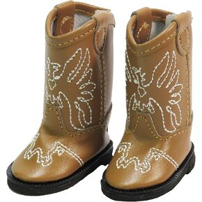 American Fashion World Light Brown Eagle Cowboy Boot for 14-Inch Dolls | Premium Quality & Trendy Design | Dolls Shoes | Shoe Fashion for Dolls for Popular Brands