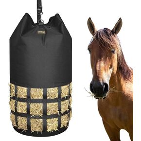 Hay Bags for Horses, Innovative Full-Circle Hay Nets Design Large Slow Feed Hay Bags for Goats,Sheep,Donkey, Large Opening with Drawstring and Adjustable Strap for Easy Filling and Hanging