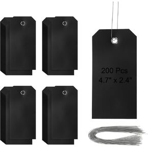 PATIKIL Plastic Shipping Tags with Wire 4 3/4" x 2 3/8", 200 Pieces Blank Waterproof Hang Tags with Wires Label Tags for Labeling Marking Auto Parts Luggage, Blue