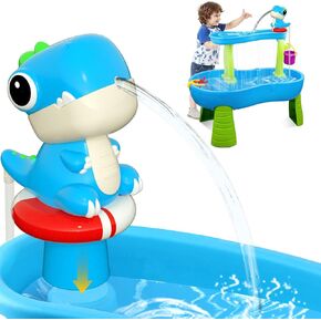 Water Table Pump Continuous Flow – Dinosaur Rechargeable Battery Powered Water Pump for Water Table Accessories – Summer Outdoor Water Play Toys for Kids Outside (Blue)
