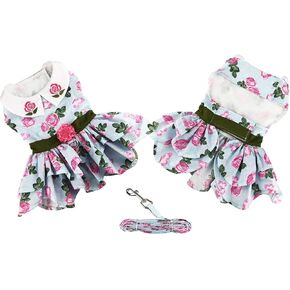 Doggie Design Pink Rose Dog Harness Dress مع مقود مطابق (X-Small)