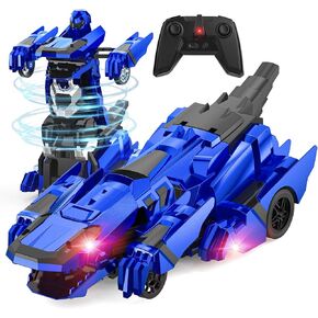 Dinosaur Transform RC Cars ، 2.4 جيجا هرتز تحكم سيارة تحويل الروبوت مع ضوء وامض ، 360 درجة دوران زر واحد هدايا سيارة للبنين العمر 4-7 8-12