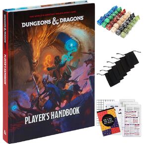زنزانة Craftycrocodile و Dragons 2024 Player's Handbook مع مجموعات DND 6 DICE ، حقائب الفانيلا ، مجموعة كاملة من القواعد القابلة للطباعة - كتاب قواعد CORE مع ملحق D&D STATORY - لعبة لوحة Tabletop