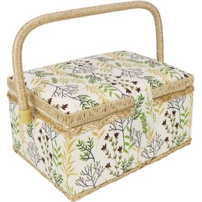 Medium Sewing Basket Organizer with Complete Sewing Kit Accessories Included - Wooden Sewing Box Kit with Removable Tray and Tomato Pincushion for Sewing Mending - Purple