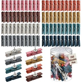 200 Pcs Push Pin with Wooden Clips Tacks Boho Classroom Decor for Cork Board Bulletin Board Colorful Thumb Tacks Wooden Clips for Teachers School Office Home Supplies Accessories