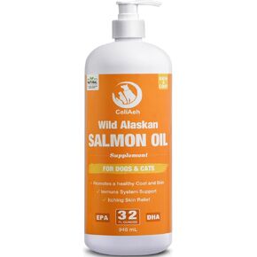Wild Salmon Oil for Dogs & Cats 32oz Omega 3 Fish Oil Skin & Coat Supplement Pure Fish Omega 3 6 9 Liquid EPA DHA Fatty Acids - Itchy Relief Supports Joint Function, Brain, Eye, Immune & Heart Health