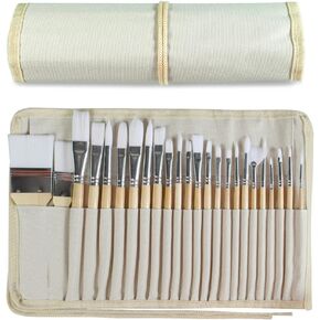 HBJWOV 24Pcs Different Paint Brush Set with Fabric Brush Roll Oil Painting Supplies Watercolor Paint Brushes for Acrylic Painting Art