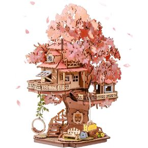 Rolife DIY Miniature House Kits Sakura Tree House 12" 3D Wooden Puzzles for Adults, Japanese Cherry Blossom Model Building Kit, Bonsai Craft Home Decor Gifts for Teens Family